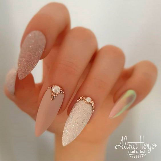Metallic Nude Manicure for Brides