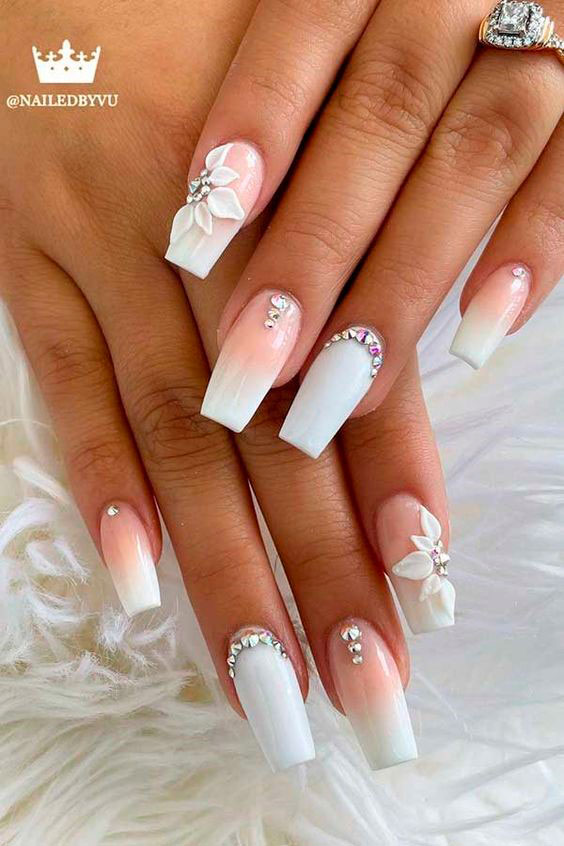 White Glitter Nails for Brides